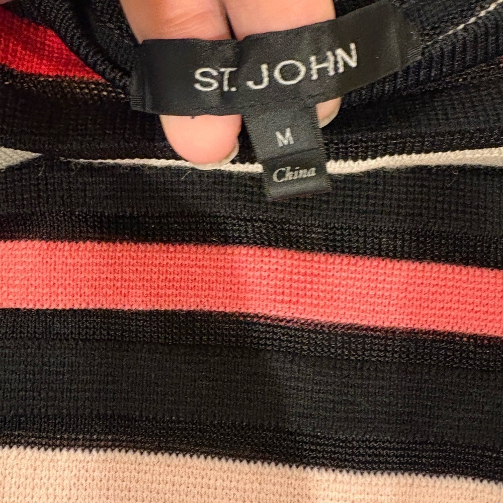 St. John ombré Striped Viscose Wool Blend Top sweater sz M black red - Picture 3 of 6